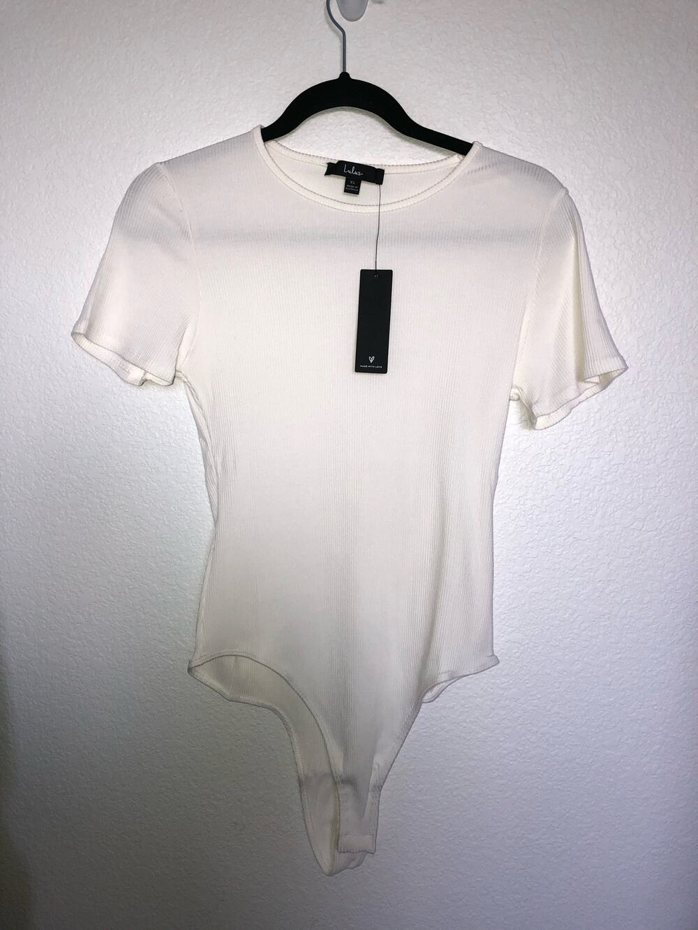 Lulus Ribbed Crewneck Ivory Bodysuit - XL